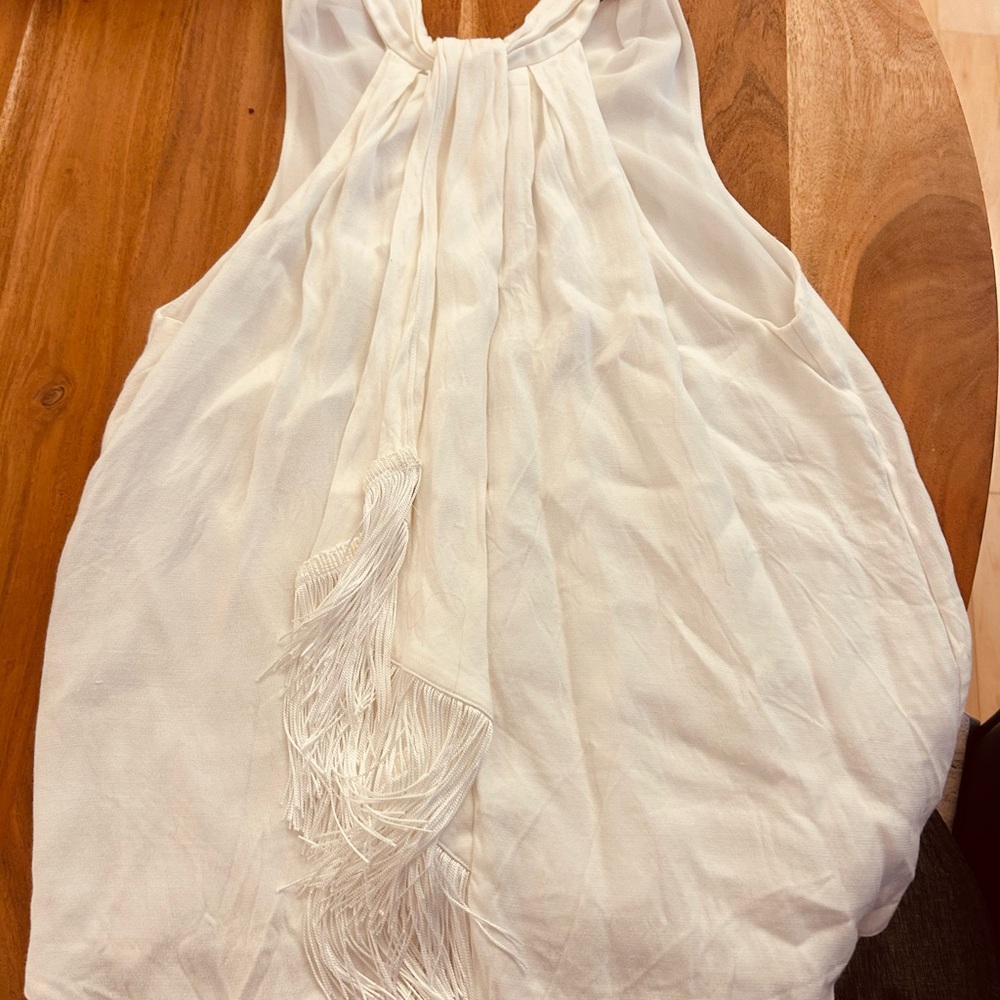 Joie White Halter Top with Fringe